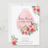Invitation Aquarelle rose florale or brunch de pâques chasse (Devant)