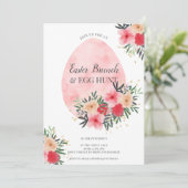 Invitation Aquarelle rose florale or brunch de pâques chasse (Debout devant)