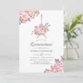 Invitation Aquarelle rose florale Paris thème Quinceañera (Debout devant)