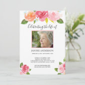 Invitation Aquarelle rose florale Photo de célébration de la  (Debout devant)