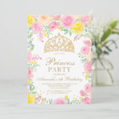 Invitation Aquarelle rose florale photo tiara princesse (Debout devant)