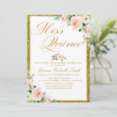 Invitation aquarelle rose florale Quinceanera (Debout devant)