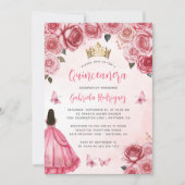 Invitation Aquarelle rose florale Quinceañera (Devant)