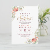 Invitation Aquarelle rose Florale Surprise fête d'anniversair (Debout devant)