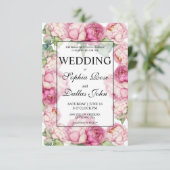 Invitation Aquarelle rose florales pink pivoines Mariage (Debout devant)
