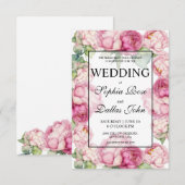 Invitation Aquarelle rose florales pink pivoines Mariage (Devant / Derrière)