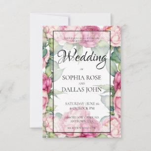 Invitation Aquarelle rose florales pivoines rose mariage