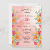 Invitation Aquarelle rose Florals 40e anniversaire (Devant)