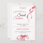 Invitation Aquarelle rose Flow Ribbon Sweet 16 Anniversaire (Devant)