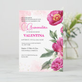 Invitation Aquarelle rose Fuchsia Floral or Quinceañera (Debout devant)