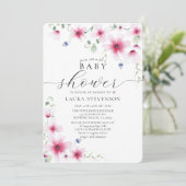 Invitation Aquarelle rose Fuchsia mignonne Fleurs lunaires (Debout devant)