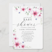 Invitation Aquarelle rose Fuchsia mignonne Fleurs lunaires (Devant)