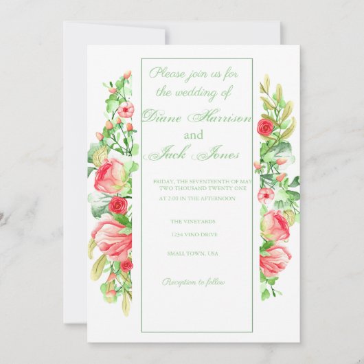 Invitation Aquarelle Rose Garden Bouquet Rose (Devant)