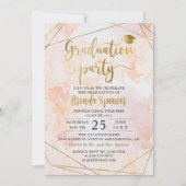 Invitation Aquarelle rose géométrique or Graduation photo (Devant)
