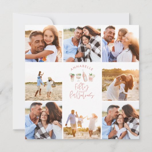 Invitation Aquarelle rose girly 50 et fabuleux anniversaire (Devant)