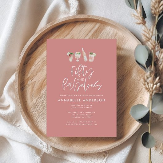 Invitation Aquarelle rose girly 50 et fabuleux anniversaire