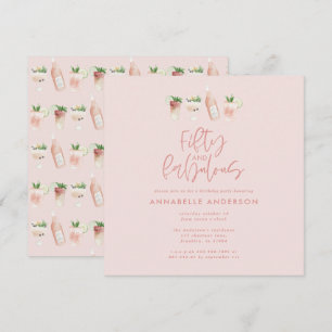Invitation Aquarelle rose girly 50 et fabuleux anniversaire