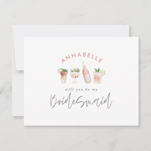 Invitation Aquarelle rose girly peint boissons bridesmaid (Devant)