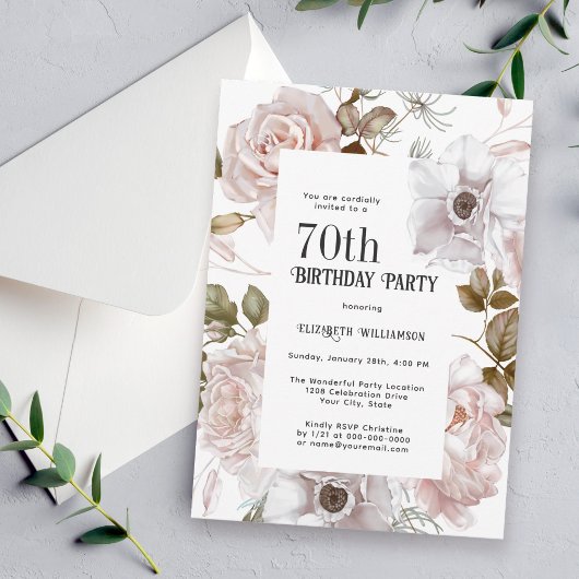 Invitation Aquarelle rose glace Roses Floral 70e anniversaire