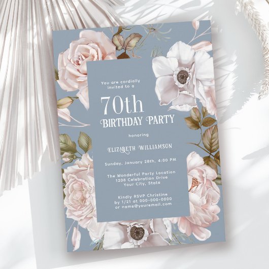 Invitation Aquarelle rose glace Roses Floral 70e anniversaire