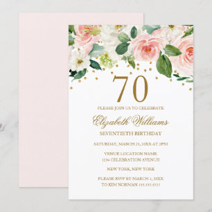 Invitation Aquarelle rose Gold Floral 70e anniversaire