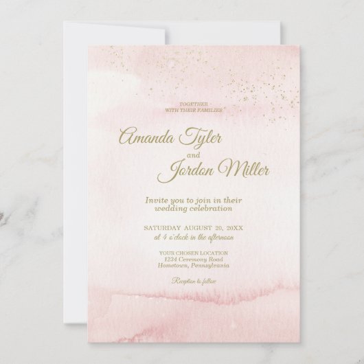 Invitation Aquarelle rose Gold Type (Devant)