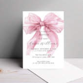Invitation Aquarelle rose gros bow Baptême