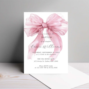 Invitation Aquarelle rose gros bow Baptême