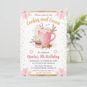 Invitation Aquarelle rose hiver Cookies et cacao Anniversaire (Debout devant)
