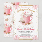 Invitation Aquarelle rose hiver Cookies et cacao Anniversaire (Devant / Derrière)