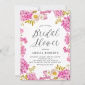 Invitation Aquarelle rose Hydrangea Fête des mariées florale (Devant)