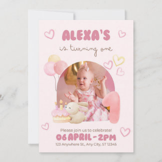 Invitation Aquarelle rose Illustrateur mignon un anAnniversai