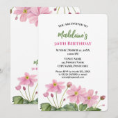 Invitation Aquarelle rose japonais Anémone Anniversaire (Devant / Derrière)