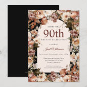 Invitation Aquarelle rose Jardin Arc floral 90e anniversaire (Devant / Derrière)