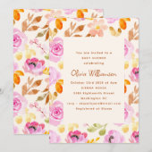 Invitation Aquarelle rose Jardin Baby shower Floral (Devant / Derrière)