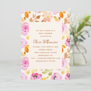 Invitation Aquarelle rose Jardin Baby shower Floral