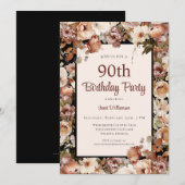 Invitation Aquarelle rose Jardin Floral 90e anniversaire (Devant / Derrière)