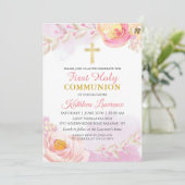 Invitation Aquarelle Rose Jardin Rose Première communion sain (Debout devant)