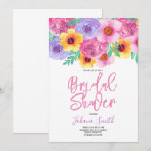 Invitation Aquarelle rose jaune Fête des mariées florale (Devant / Derrière)