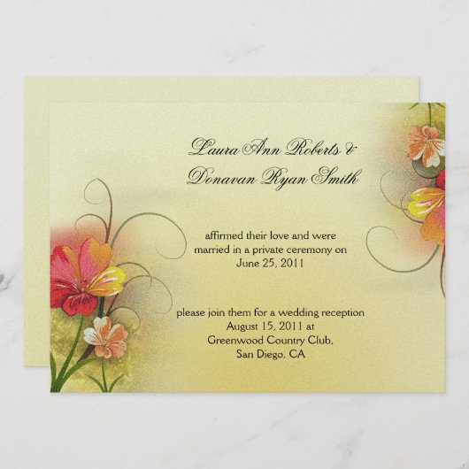 Invitation Aquarelle rose jaune vert Abstrait Florals Post (Devant / Derrière)