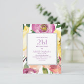 Invitation Aquarelle rose jaune violet Floral 21e anniversair (Debout devant)