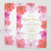 Invitation Aquarelle rose jolie Fête des mariées florale (Devant / Derrière)