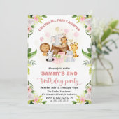 Invitation Aquarelle rose Jungle Animaux Anniversaire de enfa (Debout devant)