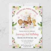 Invitation Aquarelle rose Jungle Animaux Anniversaire de enfa (Devant)