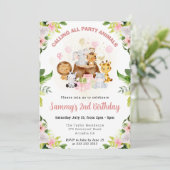 Invitation Aquarelle rose Jungle Animaux Anniversaire de enfa (Debout devant)