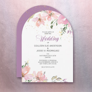 Invitation Aquarelle rose Lavande Mariage Floral