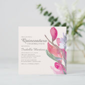 Invitation Aquarelle rose Lilac Boho Floral Quinceañera (Debout devant)