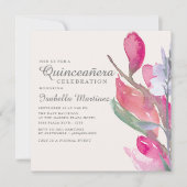 Invitation Aquarelle rose Lilac Boho Floral Quinceañera (Devant)