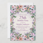 Invitation Aquarelle rose Lilac pourpre Floral 75e anniversai (Devant)