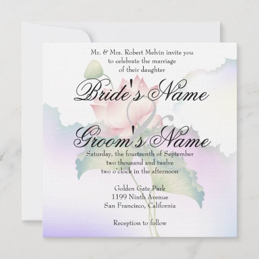Invitation Aquarelle rose Lotus Fleurs (Devant)
